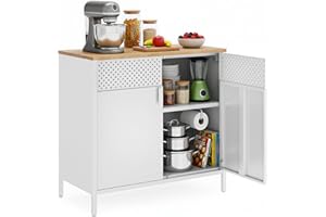 SONGMICS Mobile, Organizzatore, Armadio in Metallo, con Doppia Anta, Chiusura Magnetica, Ripiani Regolabili, Struttura in Acciaio, 40 x 80 x 76 cm, Beige Naturale e Bianco LSC102W57