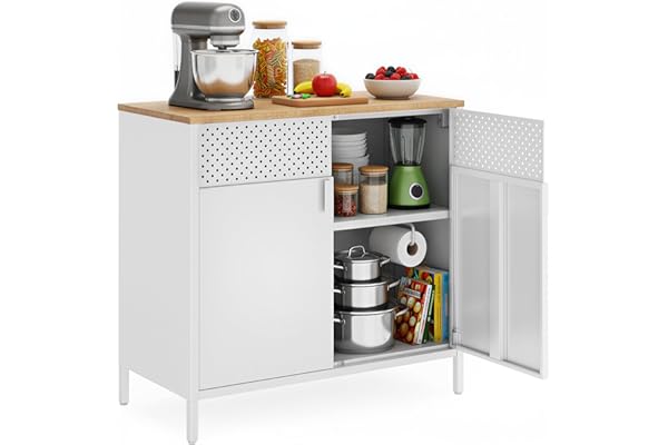 SONGMICS Armario de Almacenamiento, Aparador de Metal, Doble Puerta Magnética, Estante Ajustable, Marco de Acero, 40 x 80 x 7