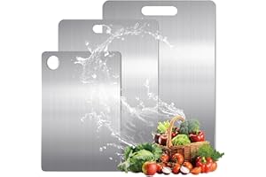 DHINCHANSAIB Lot de 3 planches à découper en titane, tapis de decoupe double face en titane de qualité alimentaire pour cuisine, idéales pour couper la viande, les fruits et les légumes.