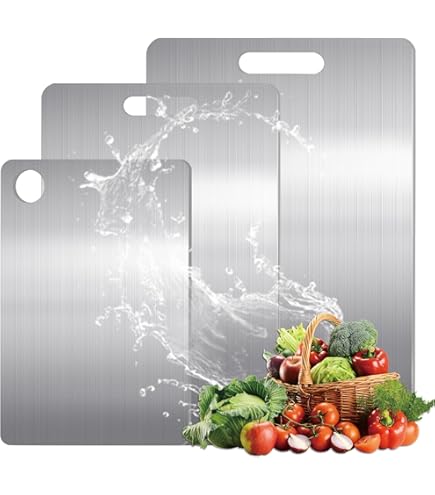 Tablas Doble Cara Cocina Tabla Cortar Cocina Tabla De Cortar Titanio NATNAV, Tabla De Cortar Acero Inoxidable 316, Doble Cara, Grado Alimenticio, 34 * 23cm Tablas De Cocina Evitar Contaminación Cruzada