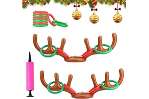 WELLXUNK Jeu de Lancer de Renne Gonflable, 10pcs Jeu de Lancer Gonflable en Forme de Bois de Renne de Noël, 2 Bois & 8 Anneaux, Jeu de Fête de Noël pour Enfants & Adultes
