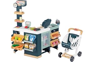 Smoby - Maxi Market - Supermarché pour Enfant - Chariot, Etagères, Boites, Légumes, Fruits - Zone Réfrigérée - Nombreux Accessoires - A Partir de 3 Ans - Fabrication Française
