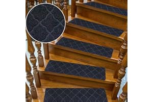 ICDLTJ Stair Carpet treads, Stair Mats Set of 15 non slip stair treads 30"x8" Anti Moving Grip Safety Staircase Step Treads for Kids Elders and Dog (Deep Grey, Flower)