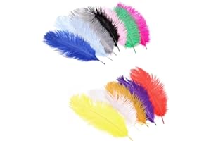 RUIMOU 12 plumas de avestruz naturales de 9.8 a 11.8 pulgadas para decoraciones de Gatsby, bodas, fiestas de vacaciones, bailes de máscaras (12 colores)