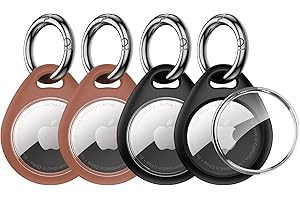 UNBREAKcable Airtag Porte Clé [Lot de 4] Coque de Protection pour Airtags 2021 [avec Couvercle TPU Ttransparent] [Anti-Perte &Anti-Chute & Anti-Rayures] pour Clés/Sacs/Chat/Chien, etc- 2 Noir+2 Brun