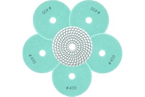 QUEFORET Diamant Polierpads Körnung 400-6 Stücke Nass Polierscheiben 100mm für Granit Marmor Quarz Kunststein, für Winkelschleifer