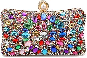 CORIOS Bolsa de Noche para Mujer Diamantes de Imitación Clutch Bolsa de Noche Pequeña Elegante Bolso de Hombro Bolso de Boda Lujoso Fiesta de Graduación Banquete Bolsos Bandolera Oro-Multicolor
