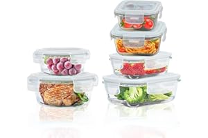 ROSOS Glass Containers with Lids, 6 Pack Airtight Food Storage Containers with Lids BPA Free for Food and Leak-Proof Food Storage Containers Glass with Lids for Oven/Freezer, Grey