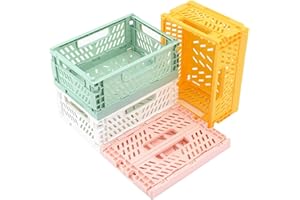 COSIESNEST 4 sztuki składanych koszy do przechowywania, małe, składane skrzynki do przechowywania, wielofunkcyjne, plastikowe, do układania w stos, z uchwytem, na biurko, do sypialni, biura, domu, kuchni