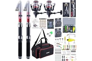 ‎GOTURE Goture Angelset mit 2 Teleskop-Angelruten,1,8m/2,1m/2,4m/2,7m I Angelrute Set Komplett 2 5.2:1 Spinnrolle, Angelwerkzeug-Set, Köderbox & Tragetasche – für Salz-/Süßwasser, Reisen–Angelgeschenk