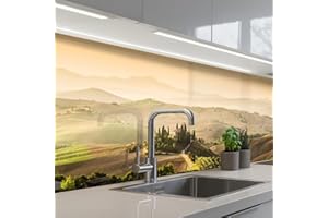 KitchenYeah© Rückwand Küche 60x250 cm Rückwandschutz Selbstklebend Spritzschutz Küchenrückwand Küchenfront Küchen Selbstklebende Küchenrückwände Landschaft - Toskana - Morgenlicht
