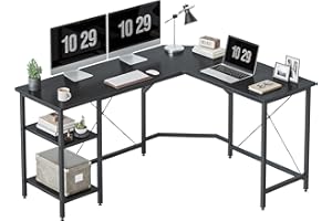 ‎CUBICUBI CubiCubi L-förmiger Schreibtisch mit Regalen, 150x120 cm, Eckschreibtisch, L-förmiger Gaming-Schreibtisch, Homeoffice-Schreibtisch, Schwarz
