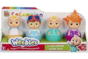 CHARACTER OPTIONS Cocomelon Weebles 4 Figure Pack, chunky moulded figures, JJ, moonbug, preschool imaginative play, blue