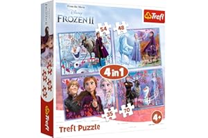 Trefl Podróż w Nieznane Puzzle 4 w 1 Disney Frozen 2 o Wysokiej Jakości Nadruku dla Dzieci od 4 lat
