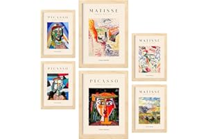 Nacnic Set mit 6 Postern von Picasso und Matisse. Letztes Jahrhundert. Drucke des Fauvismus und Surrealismus für Innenarchitektur und Dekoration. A3 & A4 Holzfarbe Rahmen.