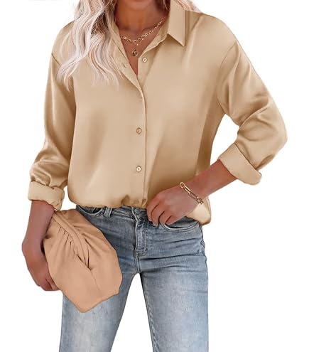 GORGLITTER Chemisier Élégant Femme Col Montant Mousseline De Soie Haut Business Manches Bouffantes