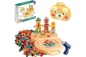 YIBNRW Boîte à Outils de Jeu Magique Montessori, Boîte à Outils de Jeu Magique Montessori Ours avec Perceuse, Boîte à Outils Créative pour Enfants (Puppy Tool Box + Electric Drill)