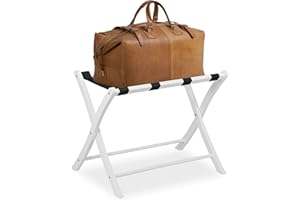 Relaxdays Soporte para Maletas Madera, Reposa Maletas Plegable, Porta equipajes, Estante Maletas, 52,5x66,5x48cm, Blanco