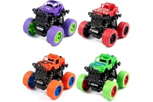 iFunLong 4 Pack Monster Trucks,Inertia Powered Toy Cars, Toy Trucks with Shock Springs and Big Tires, Christmas Birthday Gifts for 3/4/5/6 Years Old Toddlers Boys Girls