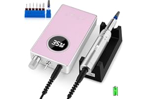 Kredioo Fresa per Unghie Professionale 35000RPM Ricaricabile, Lima Per Unghie Elettrica Leggera, Manicure e Pedicure, Trapano Elettrico, Rimozione Smalto, Kit 7 Punte, Rosa
