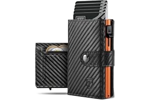 Tomylv Men's RFID Protection Stylish Carbon Fibre Leather Wallet Travel Accessories Bi-fold Wallet, Black & Orange