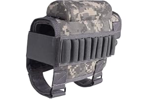 Gexgune Tactical Gun Fucle Buttstock, Caccia Shooting Tactical Cheek Rest Pad Munizioni Pouch con 7 Shells Holder Buttstock Cheek Rest Riser Cartridges Carrier Holder Case (4 Colori opzionali)