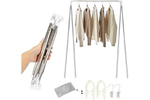 CARSEATTY Portant à vêtements Portable Pliable télescopique de 33 à 71 cm, réglable, pour Le Linge à la Maison, Le Camping, Les Voyages en Plein air (avec cintres pliants et Pinces à Linge) (Blanc)
