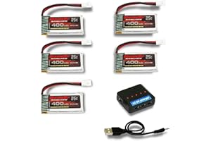 RoaringTop 3.7V 400mAh Lipo Akku 25C mit MOLEX Plug mit 5in1 Ladegerät für RC Quadcopter Hubschrauber Drone Quadcopter FPV Model Racing AT-96 H99W H31 H6C H98 TR-C385 TR-P51 TR-F22