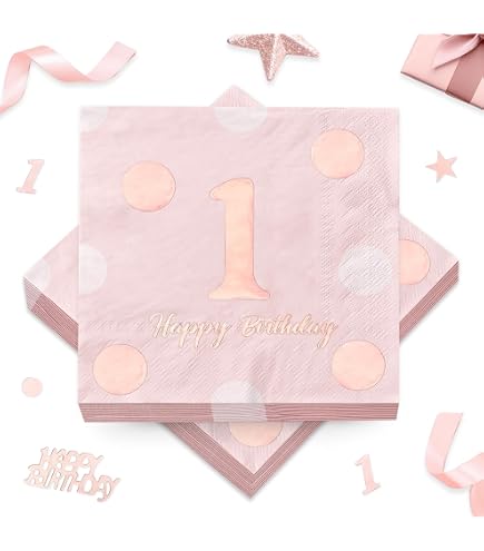 Ovanda 24 Stück Rosa Servietten Happy Birthday(33 X 33 Cm