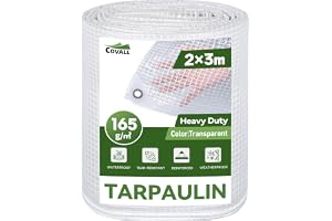COVALL Transparent presenning med öljetter 2 x 3 m färdiga mått, 165 g/m² förstärkt transparent presenning, vattentät, slitst