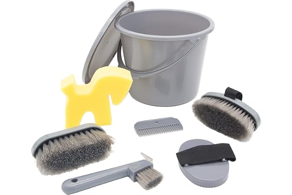 Pfiff 102361 Kit de Nettoyage, Seau de Nettoyage verrouillable, boîte de Nettoyage pour Chevaux, Gris