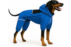 LOVELONGLONG Waterproof Dog Raincoat with Removable Hood – Outdoor Full Body Dog Jacket, Windproof Snowproof Shell Suit – All Season Pet Rain Gear Blue XXL