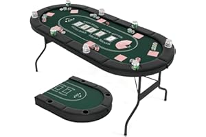 COSTWAY Table de Poker Pliable 182 cm pour 8 Joueurs, de Jeu de Cartes Avec Porte-gobelets en Métal & Rails Rembourrés, de Casino pour Salle de Jeux, Maison