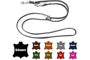 Greased Leather Double Lead for Small Dogs / Large Dogs, 2 m / 2.40 m / 2.80 m / 3.50 m / 5 m Adjustable (2 m x 15 mm, Grey)