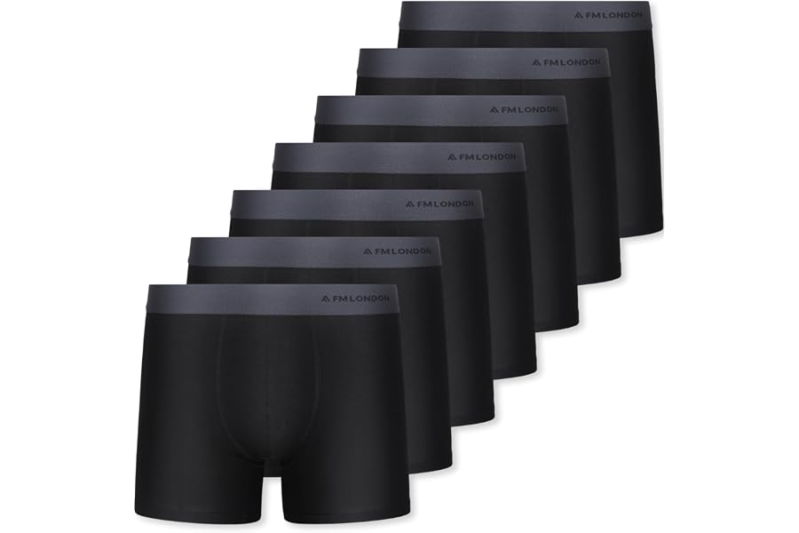 FM London Lot de 7 Boxers, Boxer pour Homme, Caleçon pour Homme sans Étiquette, Riche en Coton, Respirant, Doux et Extensible