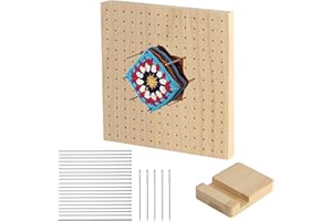 ErShiPing Planche de Blocage au Crochet, 20 x 20 cm Plaque de Blocages, Planche de Blocage pour Granny Square, Accessoire Crochets, avec 1 Base, 10 Tiges en Acier Inox, 5 Aiguilles à œillet