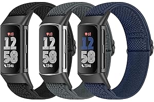 Bcuckood 3 Stück Elastisches Armband Kompatibel mit Fitbit Charge 6/Charge 5 für Damen Herren, Verstellbares Nylon Sportschlaufe atmungsaktives Ersatzarmband