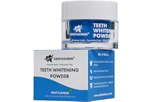 Dentasheen Teeth Whitening Powder – Dentist-Approved Tooth Whitener – Enamel-Safe, Peroxide-Free & Sensitivity-Free – Removes Coffee, Tea, Wine & Smoking Stains – Fresh Mint – 6 Month Supply
