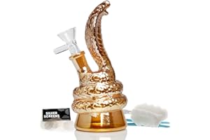 BONGBONGBONG Mini bong, złote bongo wodne do wędzarni, miska na bongo, wysokość 14,5 mm, 17 cm, 120 g, filtr tornado, wygląd węża, szklane bongo wodne, fajki wodne, fajki wodne, bongi olejowe (złote szklane bong)