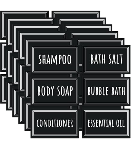 Prefdo, 36 adesivi per etichette stampate per bottiglie, etichette minimaliste impermeabili, per bagno, cucina, sapone per mani, shampoo, balsamo, dispenser per lozioni, flaconi (bianco