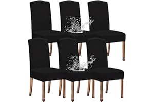 KELUINA Stretch wasserdichte Jacquard mit langem Gitter Esszimmer Stuhlhussen Home Decor, Stuhlhussen für Esszimmerstühle(Schwarz,6 Stück)