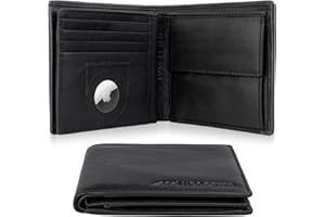 Marc Peter® Hanover portfel z prawdziwej skóry, portfel dla mężczyzn z ochroną RFID, duży, 10 przegródek, skórzany portfel, Czarna nappa z kieszenią Airtag, MIT AIRTAG-FACH, Klasyczny