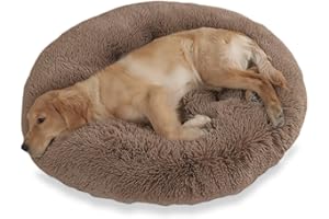MCPTSN Panier Chien Rond, Coussin Chiens Lavable, Lit pour Chien Moelleux, Tapis Anti Stress DéRapant pour Chat Chien (Marron, M:60cm)