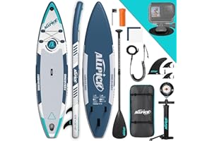 ALLPICK Sup Gonfiabile, Stand Up Paddle Board Gonfiabile, Con Supporto Universale per Fotocamera, Accessori Completi, Tavola da Sup Surf, Principianti e Avanzati, 150kg/180kg