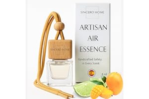 SINCERO HOME Désodorisant voiture fait main, aromathérapie écologique avec bouchon en bois et flacon en verre, parfum durable et naturel pour voiture, maison, armoire ou salle de bain (Сitron vert et mangue)