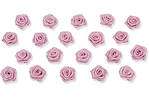 ‎CREATIVERY Creativery Satinrosen 15mm 20 Stück - Farbauswahl in 10/15/20/30/60mm - farbecht & waschbar - Kleine Stoffrosen zum Aufnähen - Satin Röschen zum Basteln Nähen Kleben Dekorieren - Altrosa