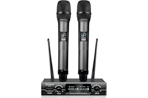 FDUCE Wireless Microphones, Metal Dual UHF Dynamic Microphone System, Cordless Handheld Mic for Party, Home Karaoke, Church, Wedding, Speech, SV322