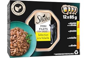 Sheba Mini Filets - Barquettes pour chat adulte, Coffret à la volaille en sauce, 6x12x85g (L'emballage peut varier)