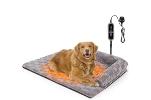 Heymamba Electric Pet Heated Bed Mat, Heated Dog Bed with Memory Sponge Pillow, Dog Heat Pad with 3 heat settings&Machine Washable Fabric Cover, Heated Cat Dog Blanket for Labrador, 82x56x10cm