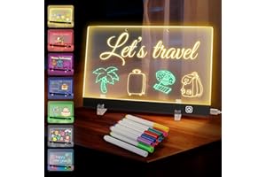 CONBLOM LED Drawing Board with 12 Pens, 30x20cm Light Up Magic Note Board, 7 Markers Glow Art Drawing Board with Stand, Gift for Kids Children School Home Cafe Office Christmas